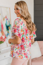Load image into Gallery viewer, Multicolor Watercolor Floral Square Neck Ruffle Sleeve Blouse