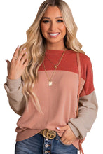 Load image into Gallery viewer, Red Color Block Long Sleeve Ribbed Loose Top