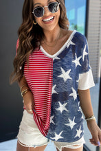 Load image into Gallery viewer, Multicolor Stripes Stars Print Knit Short Sleeves Top