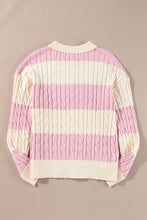 Load image into Gallery viewer, Pink Stripe Cable Knit Collared Henley Sweater