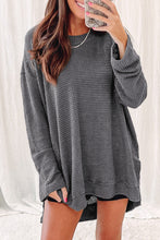 Load image into Gallery viewer, Gray Waffle Knit High Slits Oversized Top
