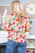 Load image into Gallery viewer, Floral Print Ruffled Short Sleeve V Neck Blouse