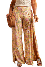 Load image into Gallery viewer, Yellow Floral Print High Slit Wide Leg Pants