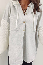 Load image into Gallery viewer, Gray Button Up Contrast Knitted Sleeves Hooded Jacket