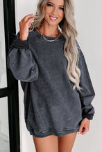 Load image into Gallery viewer, Gray Solid Ribbed Knit Round Neck Pullover Sweatshirt