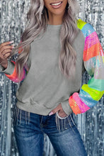 Load image into Gallery viewer, Gray Sequin Color Block Raglan Sleeve Pullover Sweatshirt
