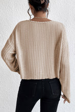 Load image into Gallery viewer, Beige Lettuce Cuffs Drop Shoulder Loose Ribbed Knit Top