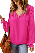Load image into Gallery viewer, Pleated V Neck Puffy Sleeve Blouse