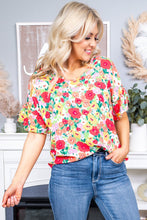 Load image into Gallery viewer, Floral Print Ruffled Short Sleeve V Neck Blouse