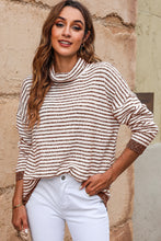 Load image into Gallery viewer, Brown Striped Turtleneck Loose Sweater