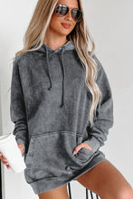 Load image into Gallery viewer, Gray Mineral Wash Kangaroo Pocket Drawstring Pullover Hoodie