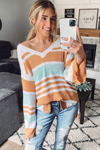 Load image into Gallery viewer, Multicolor Colorblock Stripe Long Sleeve Split Sweater