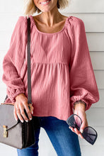 Load image into Gallery viewer, Pink Bubble Sleeve Textured Flowy Blouse