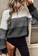 Load image into Gallery viewer, Black Color Block Drop Shoulder Ribbed Trim Sweater

