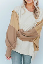 Load image into Gallery viewer, Khaki Color Block Sleeve Patchwork Oversized Sweatshirt
