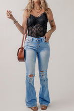 Load image into Gallery viewer, Beau Blue High Waist Button Front Ripped Flare Jeans
