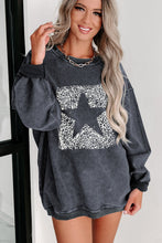 Load image into Gallery viewer, Gray Leopard Star Graphic Corded Sweatshirt