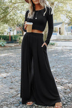 Load image into Gallery viewer, Solid Color Ribbed Crop Top Long Pants Set