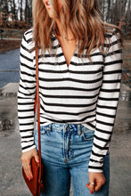 Load image into Gallery viewer, Stripe Collared V Neck Lightweight Knit Casual Sweater
