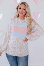 Load image into Gallery viewer, Animal Print Contrast Stripes Patchwork Puff Sleeve Knit Top