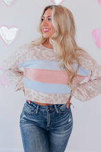 Load image into Gallery viewer, Animal Print Contrast Stripes Patchwork Puff Sleeve Knit Top