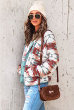 Load image into Gallery viewer, Red Western Aztec Buttoned Zipper Pockets Fleece Jacket