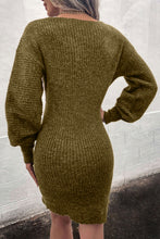Load image into Gallery viewer, Green V Neck Bodycon Sweater Dress