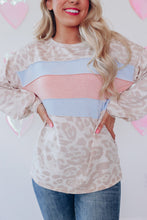 Load image into Gallery viewer, Animal Print Contrast Stripes Patchwork Puff Sleeve Knit Top