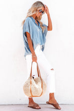 Load image into Gallery viewer, Split V Neck Oversized Denim Blouse