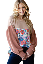 Load image into Gallery viewer, Printed Floral Contrast Colorblock Ribbed Top