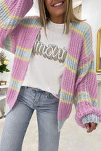 Load image into Gallery viewer, Contrast Striped Open Front Cable Cardigan