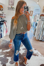 Load image into Gallery viewer, Gray Boatneck Batwing Sleeve Cording Blouse