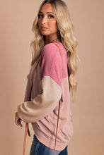 Load image into Gallery viewer, Pink Color Block Long Sleeve Ribbed Loose Top