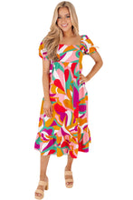 Load image into Gallery viewer, Abstract Print Square Neck Flowy Midi Dress
