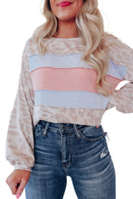 Load image into Gallery viewer, Animal Print Contrast Stripes Patchwork Puff Sleeve Knit Top