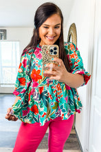 Load image into Gallery viewer, Multicolor Floral Tie Split Neck Plus Size Peplum Blouse