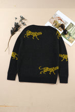 Load image into Gallery viewer, Black Cheetah Pattern Knit Round Neck Sweater
