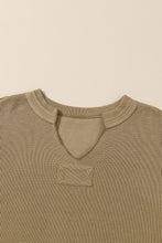 Load image into Gallery viewer, Khaki Exposed Seam Textured Long Sleeve Top Shorts Set