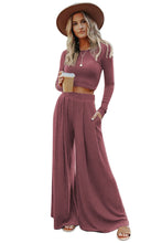 Load image into Gallery viewer, Solid Color Ribbed Crop Top Long Pants Set