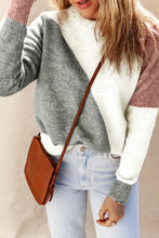 Load image into Gallery viewer, Gray Colorblock Ribbed Trim Round Neck Sweater