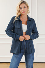 Load image into Gallery viewer, Blue Corduroy Cinched Aztec Back Jacket