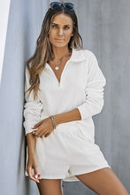 Load image into Gallery viewer, White Ribbed Zipper Sweatshirt and High Waist Shorts Set