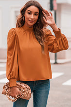 Load image into Gallery viewer, Orange Long Bubble Sleeve Mock Neck Chiffon Blouse