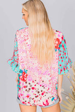 Load image into Gallery viewer, Multicolor Leopard Floral Mixed Print Ruffle Sleeve Surplice Blouse