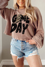 Load image into Gallery viewer, Khaki Game Day Graphic Crop Corded Knit Top