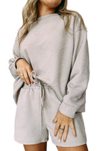 Load image into Gallery viewer, Textured Long Sleeve Top and Drawstring Shorts Set