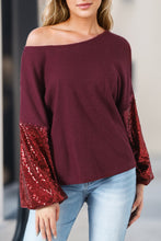 Load image into Gallery viewer, Biking Red Sequin Patchwork Sleeve Open Back Waffle Knit Top