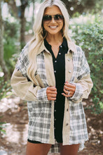 Load image into Gallery viewer, Khaki Distressed Raw Edge Plaid Patchwork Denim Jacket