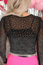 Load image into Gallery viewer, Black Rhinestone Embellished Mesh Long Sleeve Bodysuit
