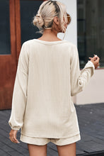 Load image into Gallery viewer, Beige Corded V Neck Slouchy Top Pocketed Shorts Set